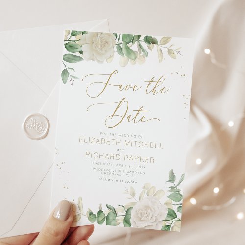 Modern Elegant Floral Greenery Wedding Save The Date