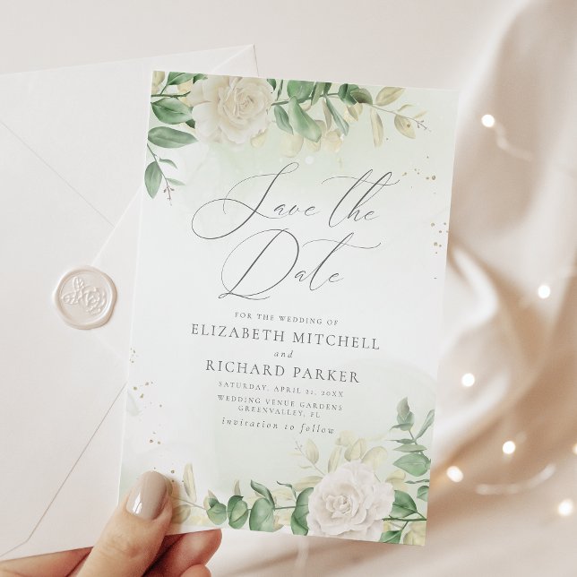 Modern Elegant Floral Greenery Wedding Save The Date (Creator Uploaded)