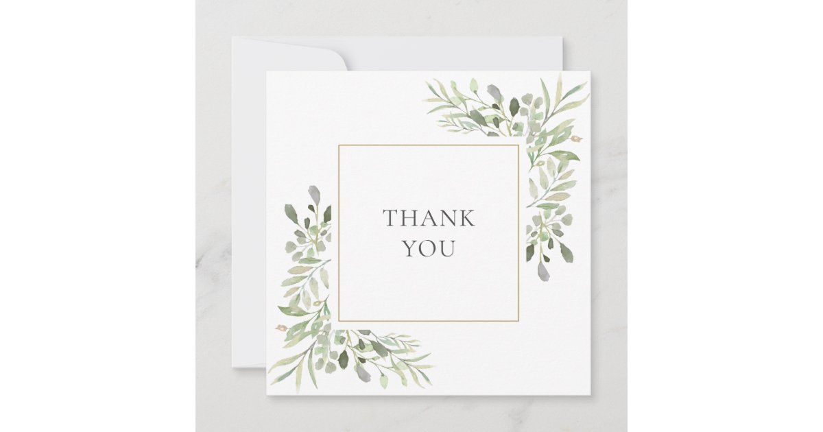 Modern Elegant Floral Greenery Wedding Thank You Card | Zazzle