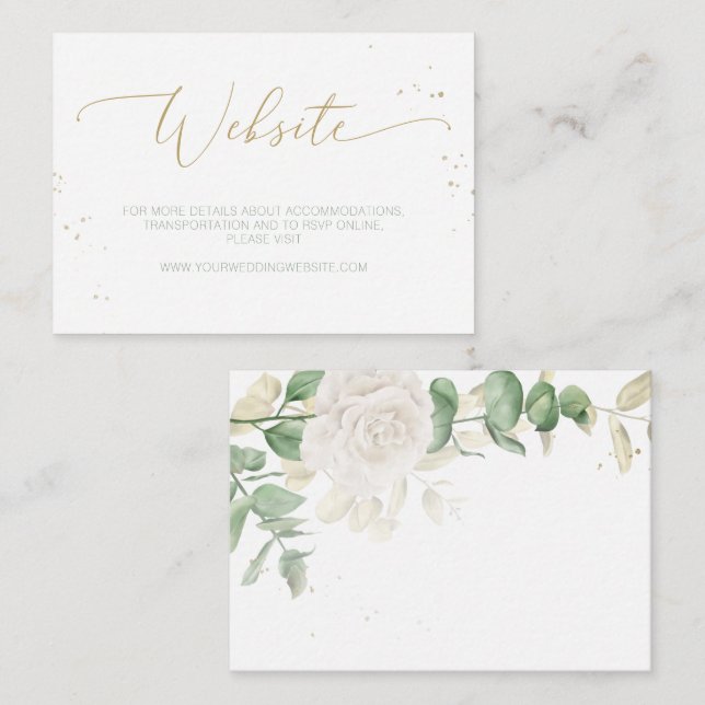 Modern Elegant Floral Greenery Wedding Website Enclosure Card (Front/Back)