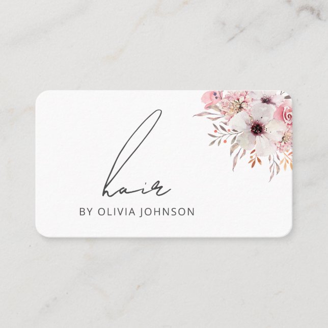 Modern Elegant Floral Hair Stylist Business Card (Front)