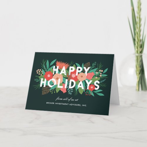 Modern Elegant Floral Happy Holidays Corporate Holiday Card