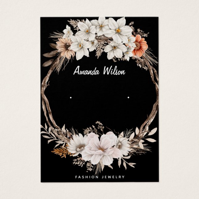 Modern elegant floral jewelry earring display card (Front)