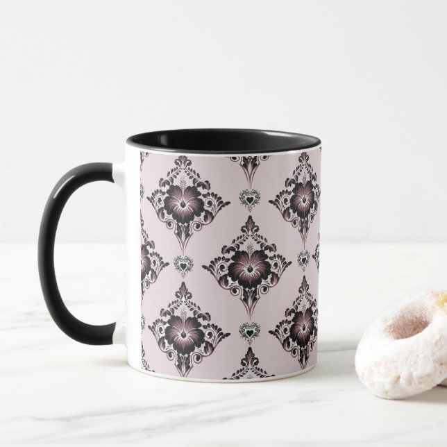 Modern Elegant Floral Lavender Damask Mug (With Donut)