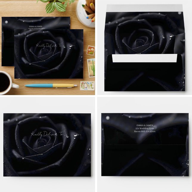Modern Elegant Floral Midnight Rose Wedding Envelope (Creator Uploaded)