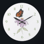 Modern Elegant Floral Minimalist Butterfly Simple Large Clock<br><div class="desc">Monarch butterfly flying about to land on a pretty purple coneflower. All elements of this design are editable. To change the background, choose "customize further" at the bottom select "choose a background color". This design features a modern elegant floral butterfly, stylish trendy nature purple flower, purple coneflower insect, simple minimalist...</div>