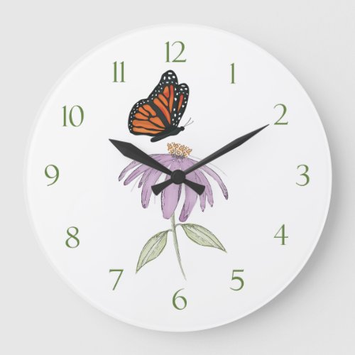 Modern Elegant Floral Minimalist Butterfly Simple Large Clock