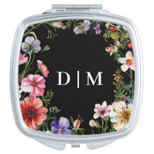 Modern Elegant Floral Monogram Compact Mirror