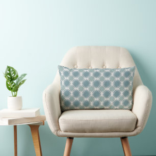 Modern Elegant Floral Motif Pattern Cyan Blue Grey Lumbar Pillow