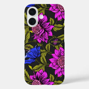 Modern Elegant Floral Pattern Monogram iPhone 16 Case
