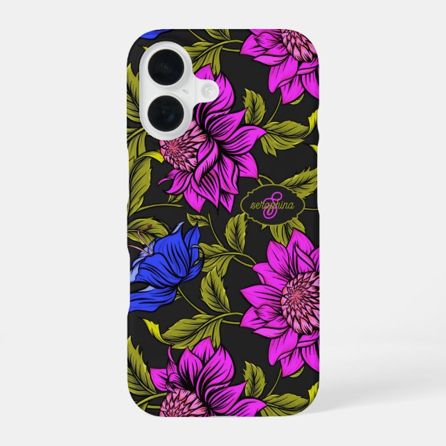 Modern Elegant Floral Pattern Monogram Iphone Case (Back)