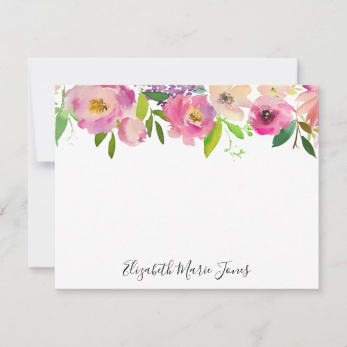 Modern Elegant Floral Pink Pastel Watercolor Peony Note Card