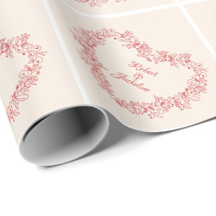 Modern Elegant Floral Red Heart Valentines Day Wrapping Paper