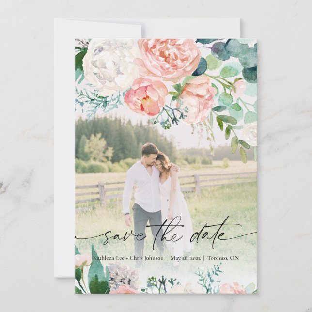 Modern Elegant Floral Rose Flower Save the Date Invitation (Front)