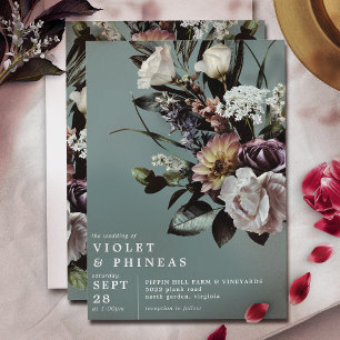 Modern Elegant Floral Teal Green Spring Wedding Invitation