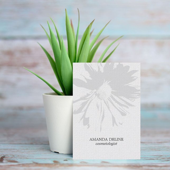 Modern Elegant Floral Texture White Cosmetologist Business Card (Creator Uploaded)
