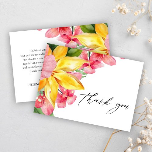 Modern Elegant Floral Tropical Destination Wedding Thank You Card