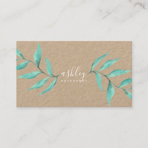 Modern elegant floral turquoise watercolor kraft business card