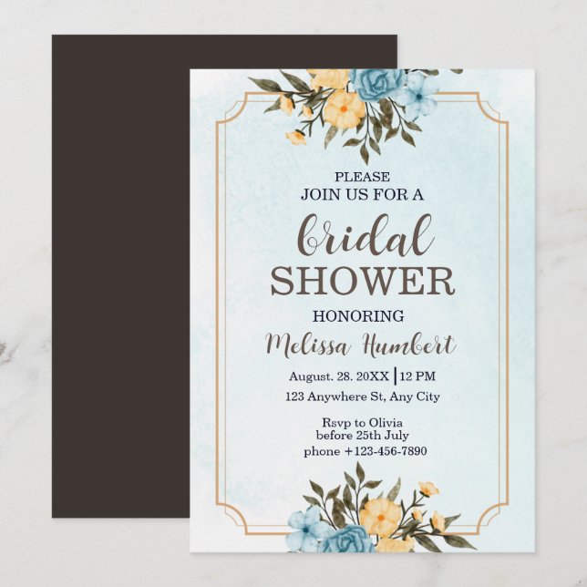 Modern Elegant Floral Watercolor Bridal Shower Invitation (Front/Back)