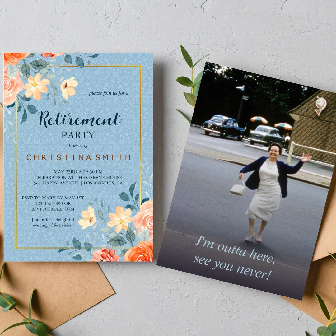 Modern Elegant Floral Watercolor Retirement Party Invitation (Modern Elegant Floral Watercolor Retirement Party Invitation)