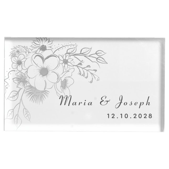 Modern Elegant Floral Wedding Place Card Holder (Front)