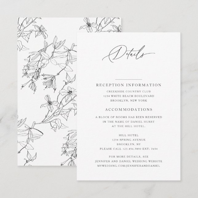 Modern Elegant Floral Wedding Reception Details  Enclosure Card (Front/Back)