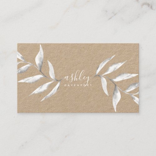 Modern elegant floral white watercolor kraft business card