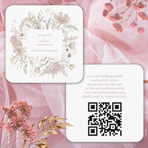 Modern Elegant Floral Wild QR Code  RSVP Wedding Enclosure Card