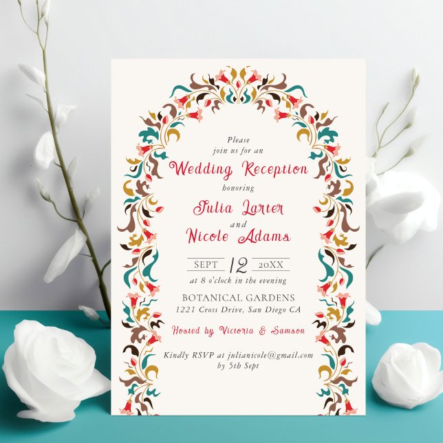 Modern Elegant Floral Wreath Wedding Reception Invitation (Creator Uploaded)