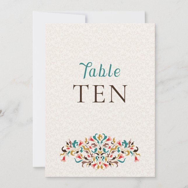 Modern Elegant Floral Wreath Wedding Table Number (Front)