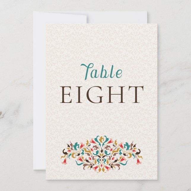 Modern Elegant Floral Wreath Wedding Table Number (Front)