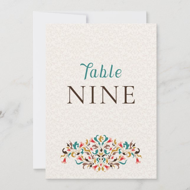 Modern Elegant Floral Wreath Wedding Table Number (Front)
