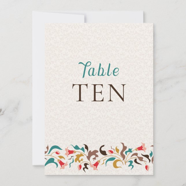 Modern Elegant Floral Wreath Wedding Table Number (Front)
