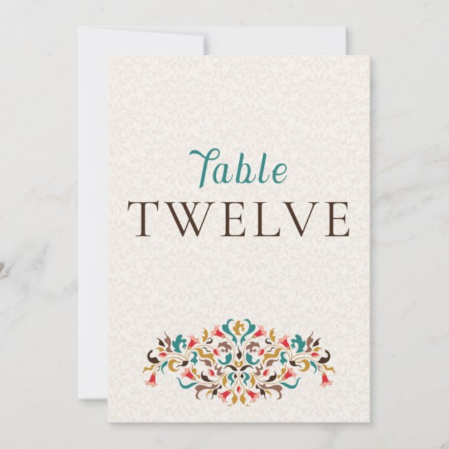 Modern Elegant Floral Wreath Wedding Table Number (Front)
