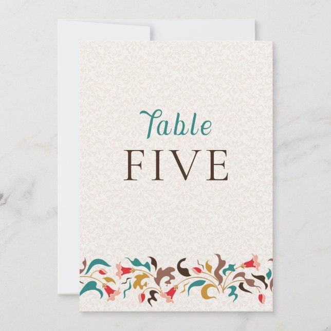 Modern Elegant Floral Wreath Wedding Table Number (Front)