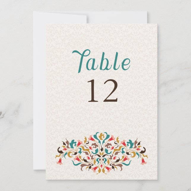 Modern Elegant Floral Wreath Wedding Table Number (Front)