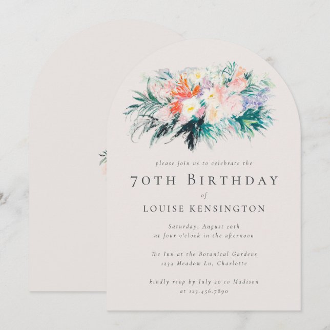 Modern Elegant Flowers Bouquet 70th Birthday Invitation (Front/Back)