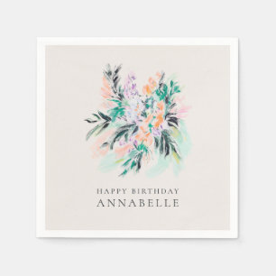 Modern Elegant Flowers Bouquet Happy Birthday Napkins