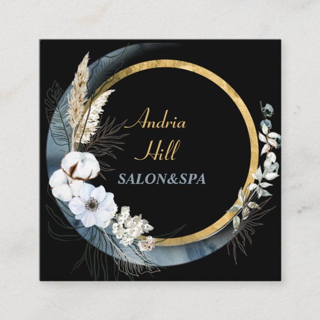 modern elegant  flowers salon&spa with QR code  Square Business Card (Front)