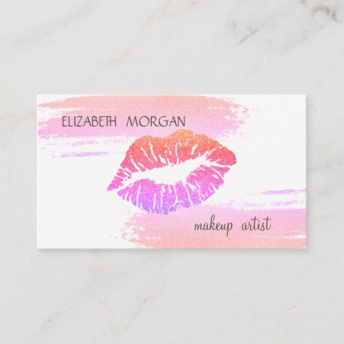 Modern Elegant Foil Brush Stroke Glitter Lips Business Card