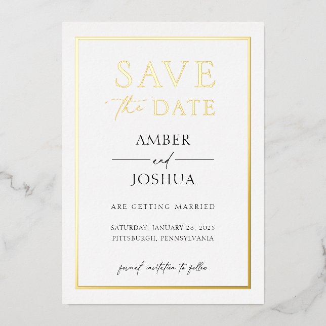 Modern Elegant Foil Pressed Wedding Save the Date Invitation (Front)