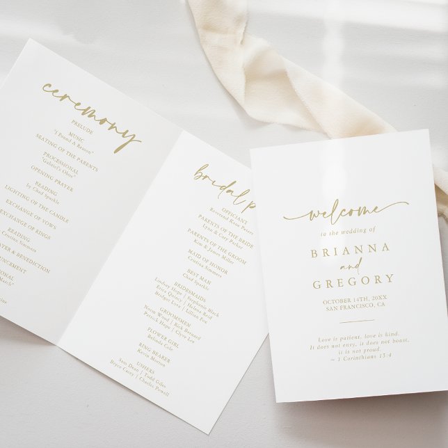 Modern Elegant Folded Gold Wedding  Program (Creator Uploaded)