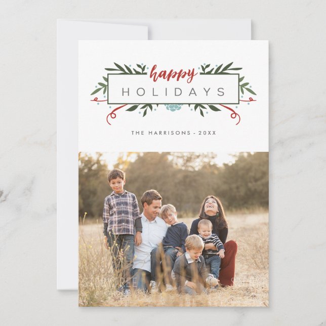 Modern Elegant Foliage Christmas Photo Holiday Card (Front)