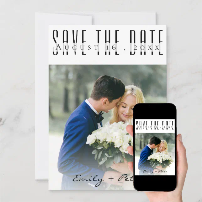 Modern Elegant Font Wedding Photo Save The Date | Zazzle