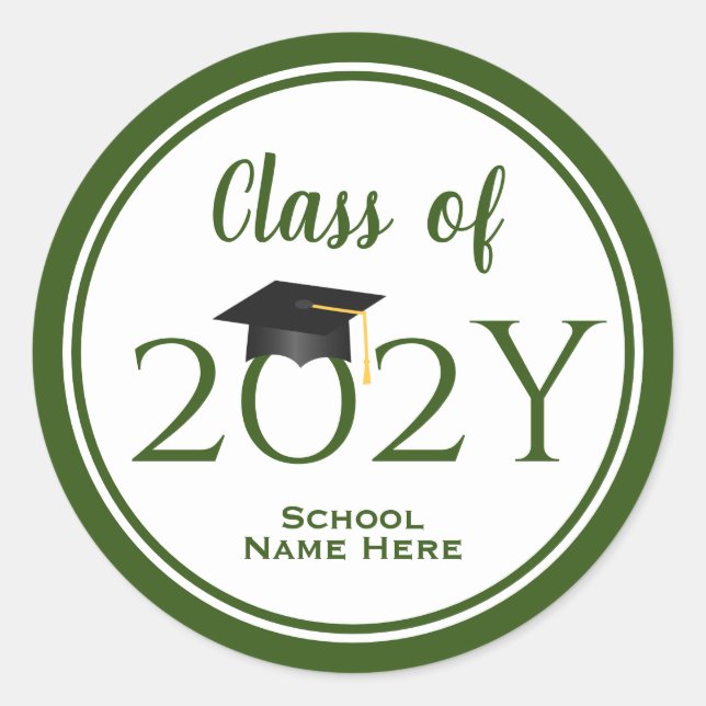 Modern Elegant Forest Green Graduation Classic Round Sticker (Front)