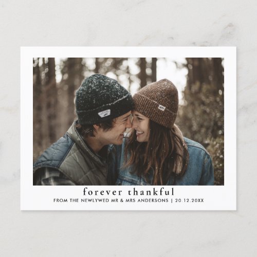 Modern Elegant Forever Thankful Newlywed Photo Postcard