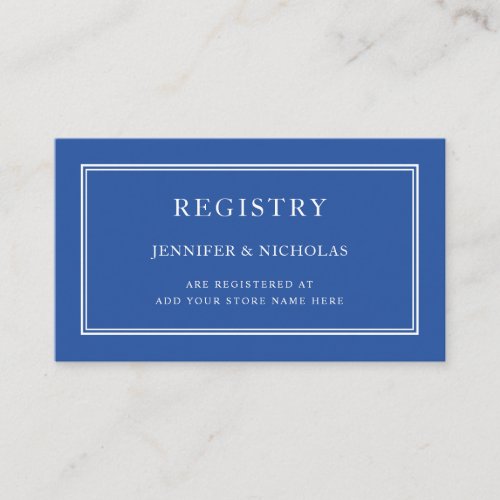 Modern Elegant Formal Blue Registry Wedding Enclosure Card