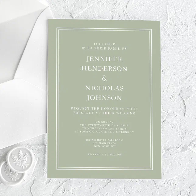 Modern Elegant Formal Sage Green Wedding Acrylic Invitations | Zazzle