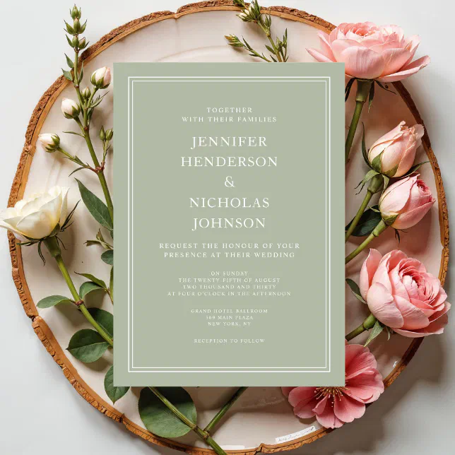 Modern Elegant Formal Sage Green Wedding Invitation | Zazzle