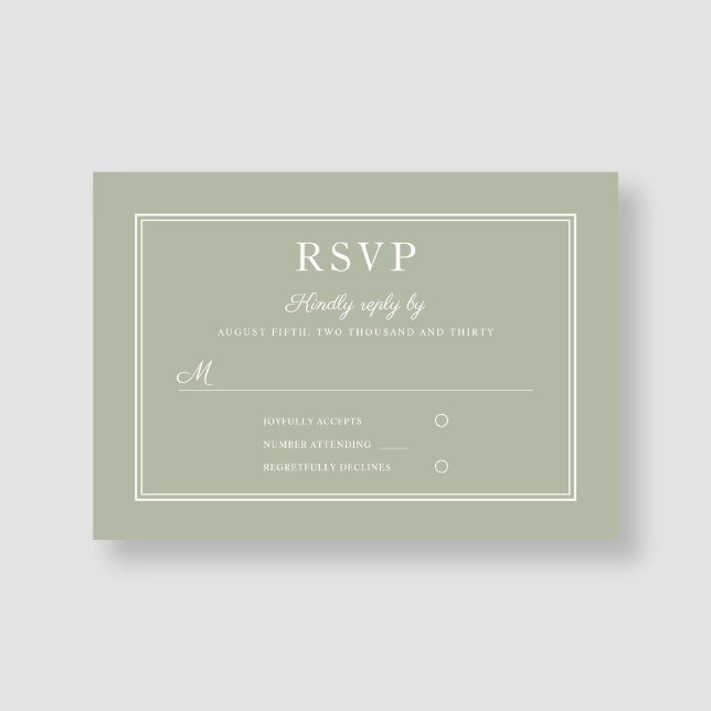 Modern Elegant Formal Sage Green Wedding RSVP Card (Modern Elegant Formal Sage Green Wedding RSVP Card)